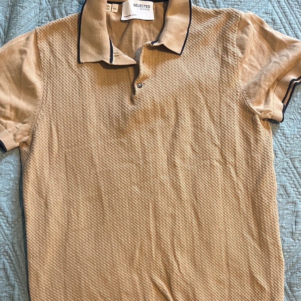 Glade Tan Textured Polo with Contrast Trim